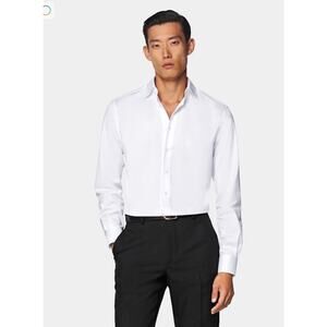 Suit Supply Slim Fit Traveller Widespread Collar Shirt White Mens Size 43L/17L